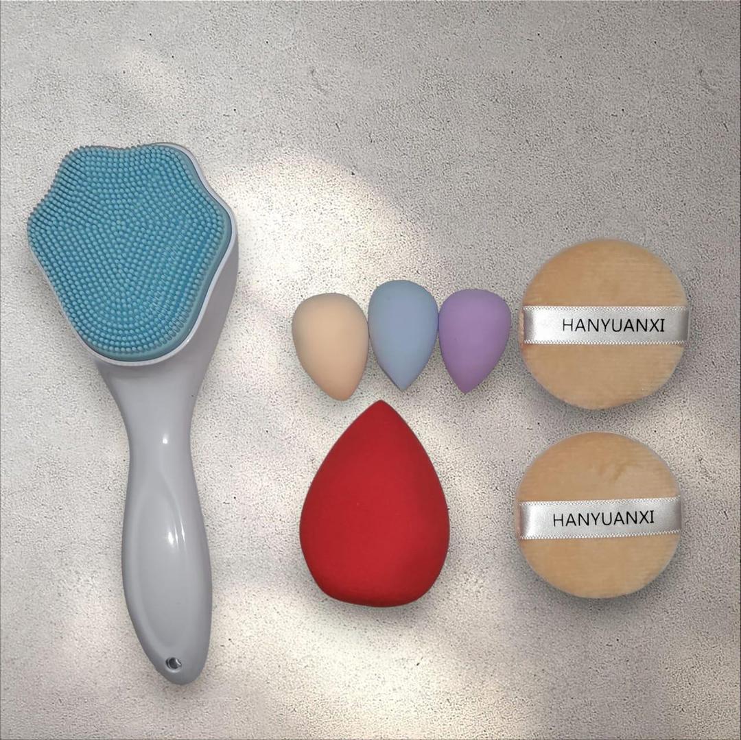 7-Piece Makeup & Skincare Set | Silicone Facial Cleansing Brush + Beauty Sponges + Powder Puffs by HANYUANXI