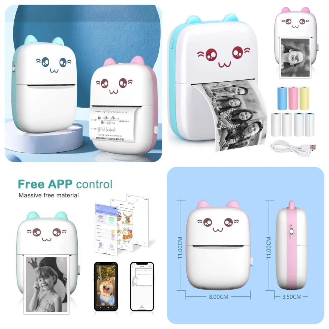 Cute Cat Mini Bluetooth Thermal Printer - Inkless Pocket Printer for Photos, Notes & Labels