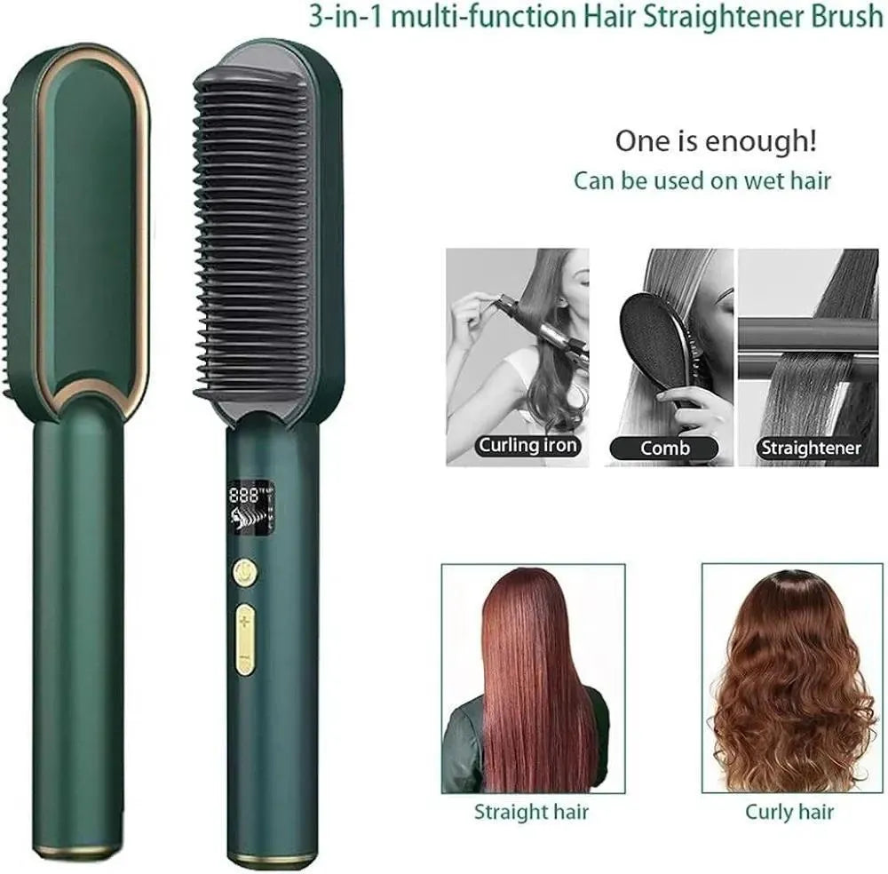 Corded Hair Straightener Brush - Green