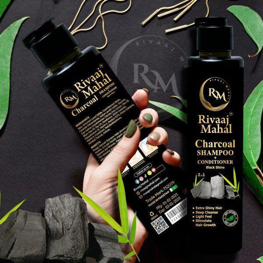 Rivaaj Mahal Charcoal Shampoo + Conditioner 2 in 1 | Black Shine for Deep Cleanse & Hair Growth