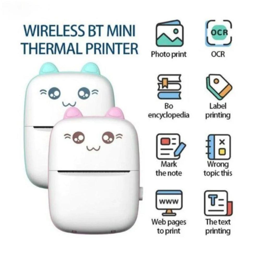 Cute Cat Mini Bluetooth Thermal Printer - Inkless Pocket Printer for Photos, Notes & Labels
