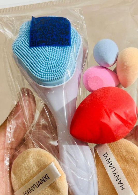7-Piece Makeup & Skincare Set | Silicone Facial Cleansing Brush + Beauty Sponges + Powder Puffs by HANYUANXI
