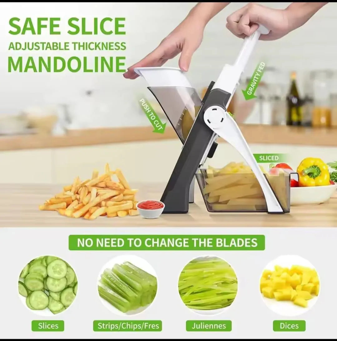 Multifunctional Adjustable Vegetable Slicer & Mandoline Cutter with Safety Handle